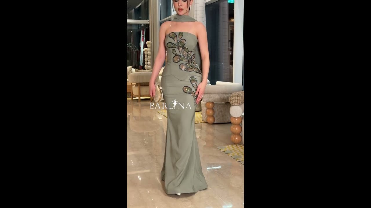 Olive green dress with shimmering bead embroidery - 4XL