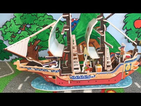 Мишки делают пиратский корабль. Собираем объёмный пазл из фикспрайса. Видео для детей.