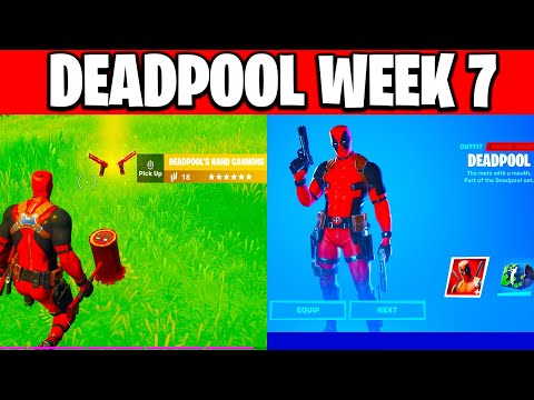 DEADPOOL HAND CANNONS GAMEPLAY! Fortnite Deadpool Week 7 Skin Unlocked + Pistols Locations
