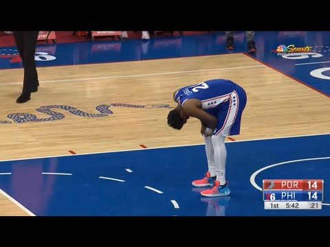 Joel Emiid SUFFERS SCARY LEG INJURY After Collision With Enes Kanter | 76ers vs. Trailblazers | NBA
