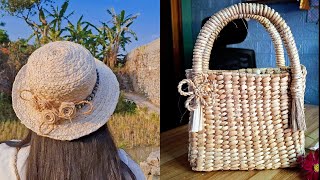 How I Turned Corn Husks and Dried Banana Fibers into a Hat and Handbag 🌿 | Natural DIY Crafts