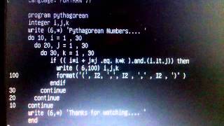 Fortran 77 program displaying Pythagorean numbers.