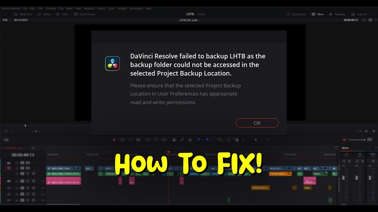 Davinci Resolve Failed to backup - An easy fix and some work arounds