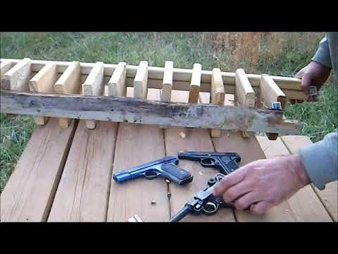 Handgun wood penetration test, .25acp vs .32acp vs .380acp vs 9mm Luger vs .45 Colt