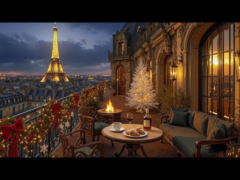 Cozy Winter Jazz in Paris ☕ Balcony Café Ambience & Fireplace Sounds for Relax, Study and Focus