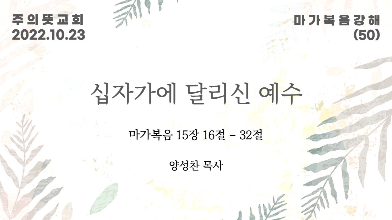 마가복음 강해(50), 마가복음 15장 16-32절, 십자가에 달리신 예수 영상 썸네일