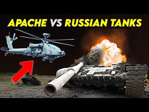 AH-64 Apache helicopter destroying Russian tanks in Ukraine
