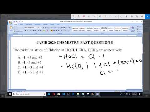 JAMB 2020 CHEMISTRY PAST QUESTION 8 Oxidation State