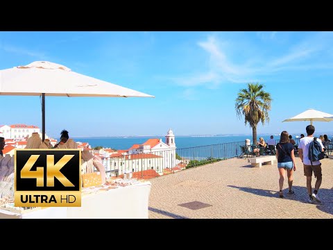 Lisboa 🇵🇹 Portugal 🇵🇹 4K 60fps Lisboa linda luz de verão - Bairro Alto via centro para São Jorge 4K