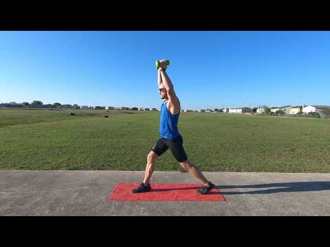 Double Arm Dumbbell Overhead Reverse Lunge