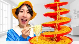 ウォータースライダーレストラン！？コーラグミやチョコも流しちゃお♪幼稚園児のお姉ちゃんはお菓子が大好き！お菓子ラーメン食べられる？【寸劇】