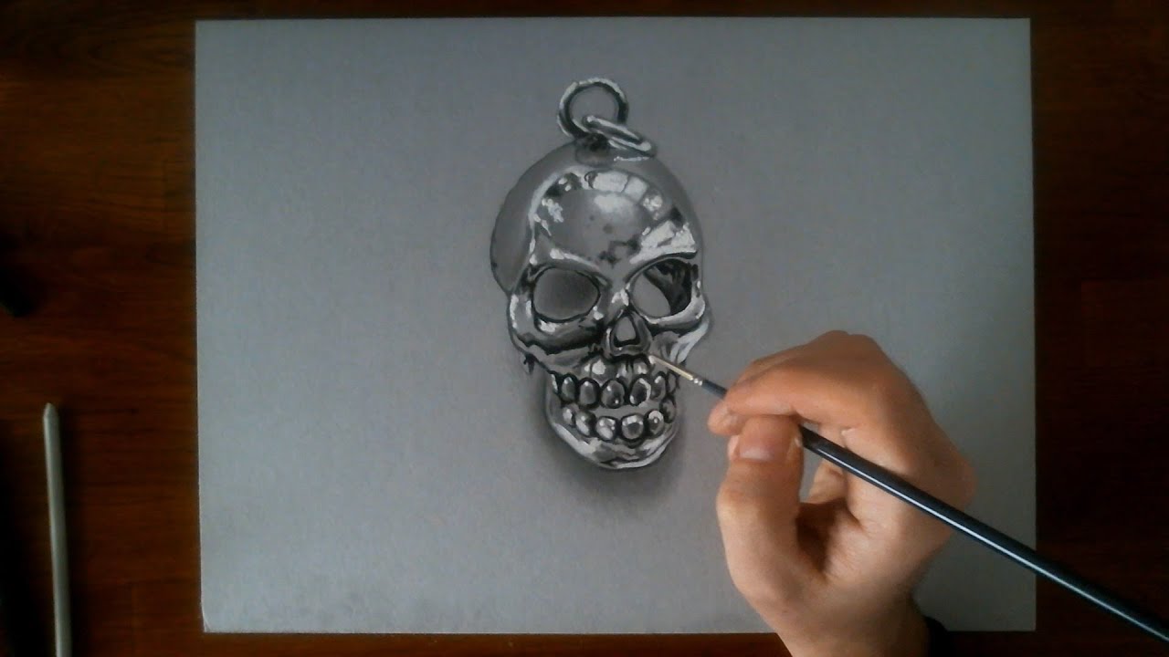 3d illusion Metal skull - Drawing tutorial by Marcello Barenghi