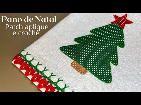 Christmas Tea Towel - Crochet Hem + Applique Patch