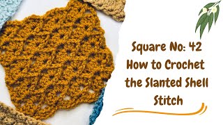 Crochet Square No: 42, The Slanted Shell Stitch, 2025 Sampler Blanket #crochet #crochetpattern 🍃🌾🌿