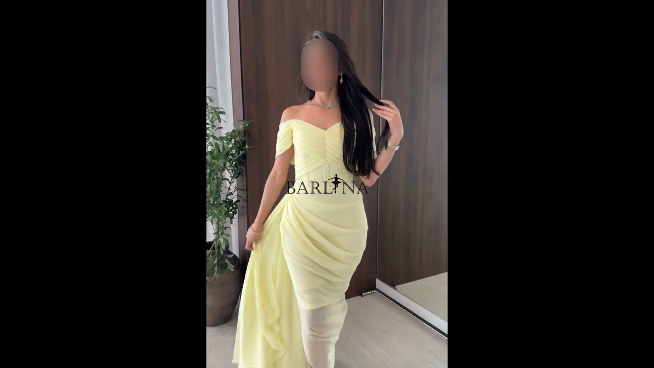 Lemon yellow off-the-shoulder georgette dress - XXL