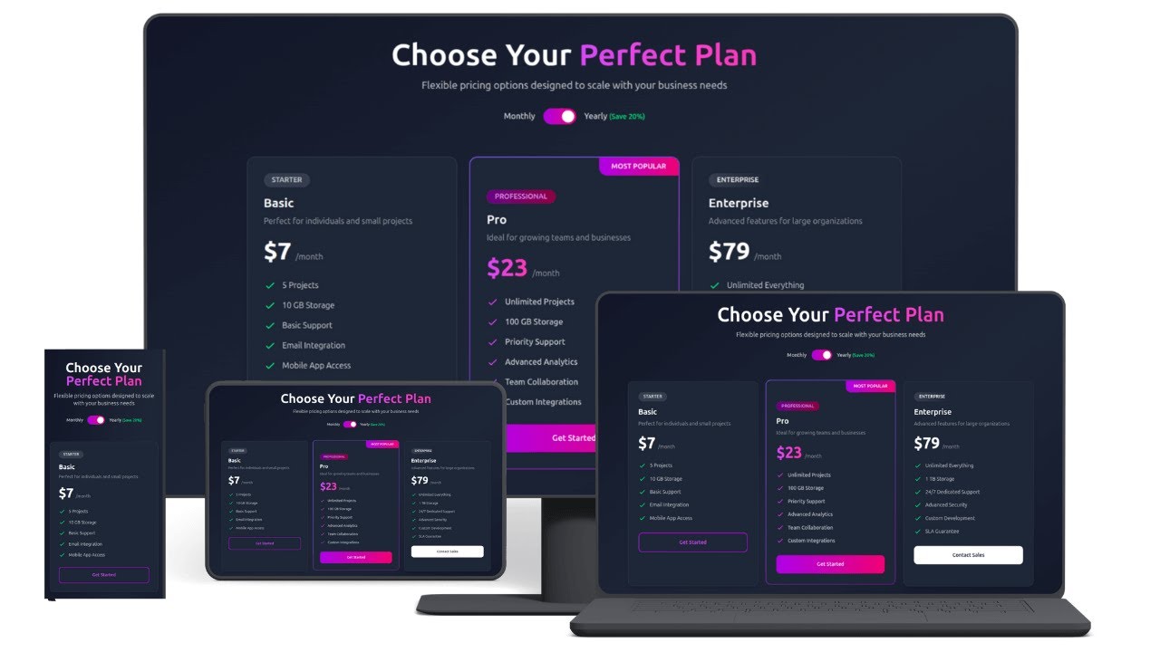 HTML Tailwind CSS Pricing Section Source Code Free Download