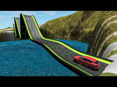 Impossible Weird Wave Bridge Crossing Cars Vs Deep Water Stunt - BeamNG.Drive