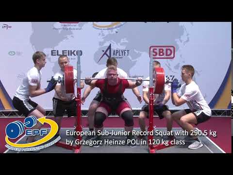 European Sub-Junior Record Squat with 290.5 kg by Grzegorz Heinze POL in 120 kg class