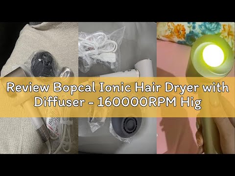 Bopcal Ionic Hair Dryer, 160000 RPM Brushless Motor, Smart Thermo-Control, Negative Ion Fast Drying, Quiet Lightweight Blow Dryer, Cold Air & 4 Heat Settings, for Home Travel Salon video review thumbnail