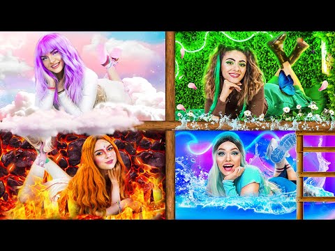 The four elements that make up a bunk bed! Fire Girl, Water Girl, Air Girl, Earth Girl