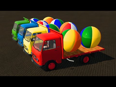 COLORED JOHN DEERE TRACTORS WITH BEACH BALLS PARKOUR - Farming Simulator 22