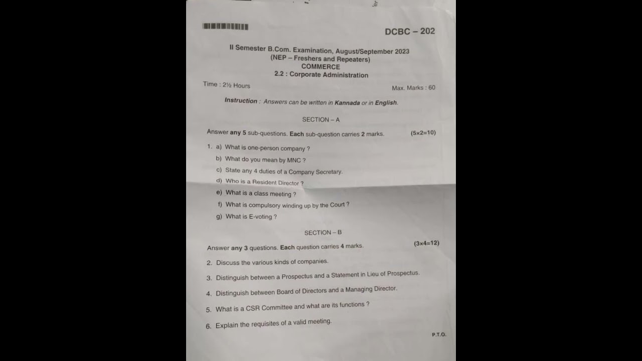 BNU B.Com Corporate Administration 2nd semester