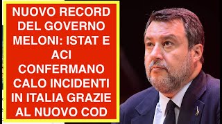 NUOVO RECORD DEL GOVERNO MELONI: ISTAT E ACI CONFERMANO CALO INCIDENTI IN ITALIA GRAZIE AL NUOVO COD