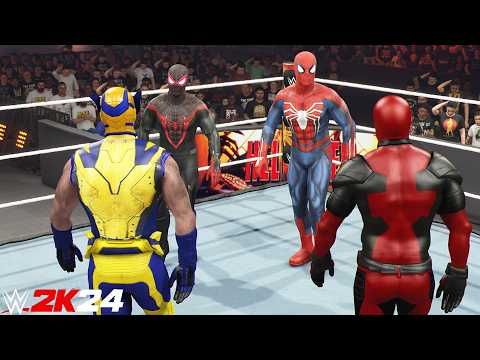 Spider-Man & Miles Morales Vs Wolverine & Deadpool | Tag Team Match  - WWE 2K24 - PS5 [4K 60FPS]