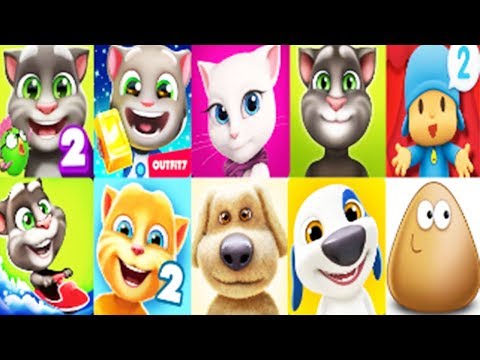 My Talking Tom 2 vs Talking Tom and Friends, Tom Gold Run, Pocoyo, Pou, Angela, Ginger, Ben, Jetski