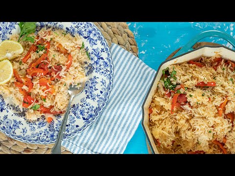 A Vegan Rice Pilaf with Red peppers & Tomatoes: Greek Bourani from Volos