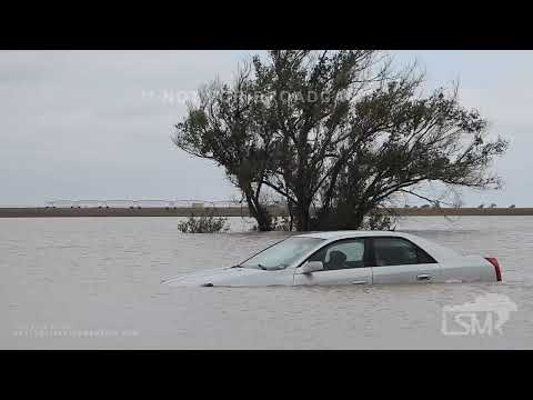 05-27-2023 Hereford, TX - Car Submerged in Water, Flooded Parking Lot