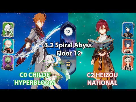 C0 Childe Hyperbloom & C2 Heizou National | 3.2 Spiral Abyss Floor 12 - Genshin Impact