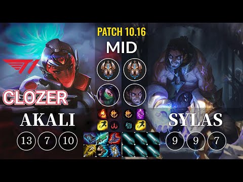 T1 Clozer Akali vs Sylas Mid - KR Patch 10.16