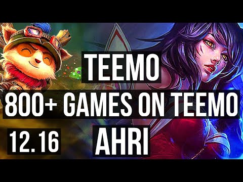 TEEMO vs AHRI (MID) | 2.8M mastery, 3/0/2, 800+ games | KR Diamond | 12.16