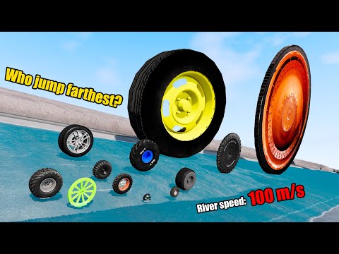 Which Сar Wheel Jumps Farthest in Water? - Beamng drive