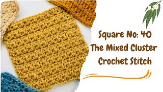 Crochet Square No: 40, How to Crochet the Mixed Cluster Stitch, The 2025 Crochet Sampler Blanket 🍃