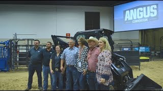Ergle and his family share their excitement about winning a brand-new Cat® Compact Track loader at the 2017 American Angus Association Convention.