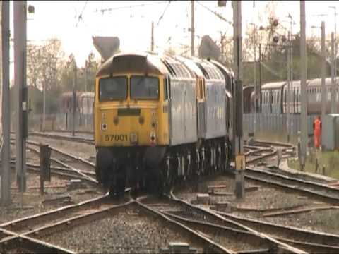 37685 and 57001 bring 57006 back to WCRC Carnforth from Newcastle 11th April 2011