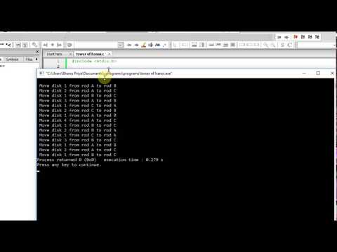 tower of hanoi problem |Code blocks | by bhanu priya