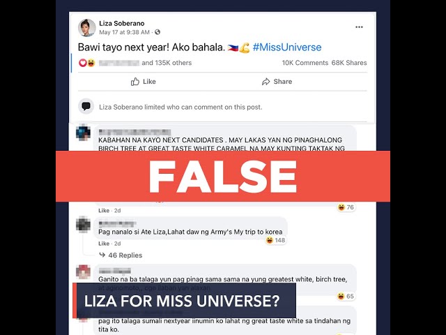 FALSE: Liza Soberano to represent Philippines in 70th Miss Universe