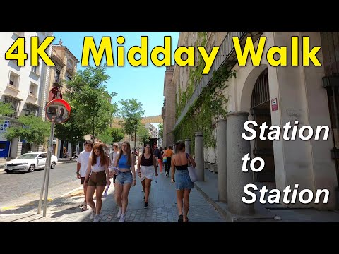 Caminhada de 4k ao meio-dia da estação rodoviária à estação ferroviária 🚅 - Sevilla Virtual Walking Tour 2022, Espanha 🇪🇸