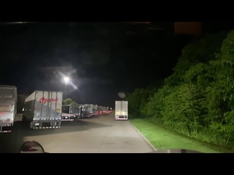 ASMR - Big Truck leaving truck stop and driving at night on lonely road.