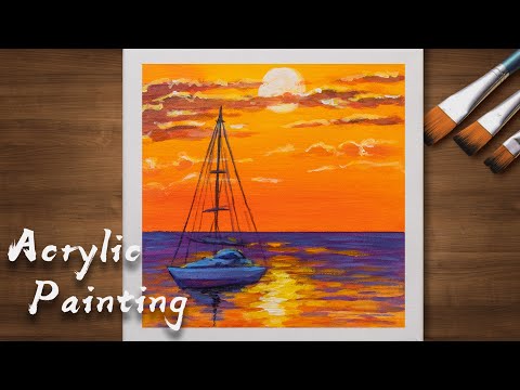 Acrylic Painting Tutorial For Beginners Landscapes/ Daily Art ＃93/Burning Sunsets
