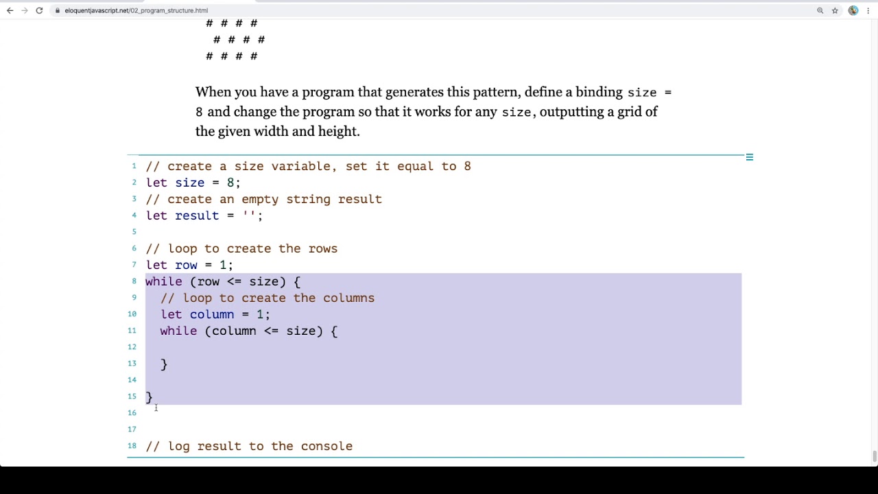 Eloquent JavaScript Read-Along - Program Structure - Exercises - Chessboard