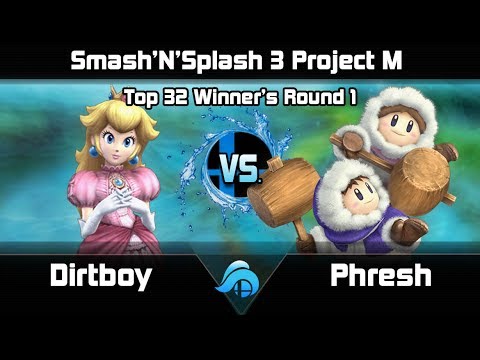 Smash n Splash 3 Project M Top 32 Winners Rd. 1 - Dirtboy (Peach/Squirtle) vs. Phresh (Ice Climbers)