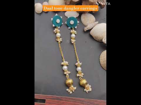 German Silver Dual Tone Taseel Chain Round Bead Earring