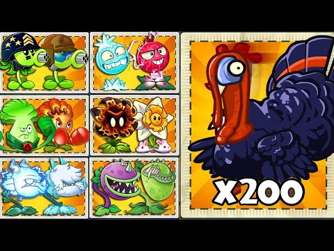 PvZ 2 Random 35 Pair Team Plants vs 200 Turkey Zombie - Who Will Win?
