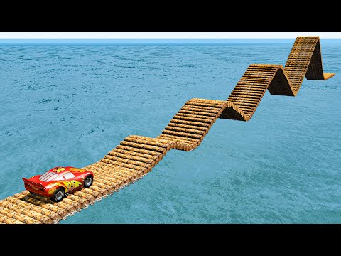 Impossible Growing Wave Bridge Crossing Cars Vs Deep Water - BeamNG.Drive