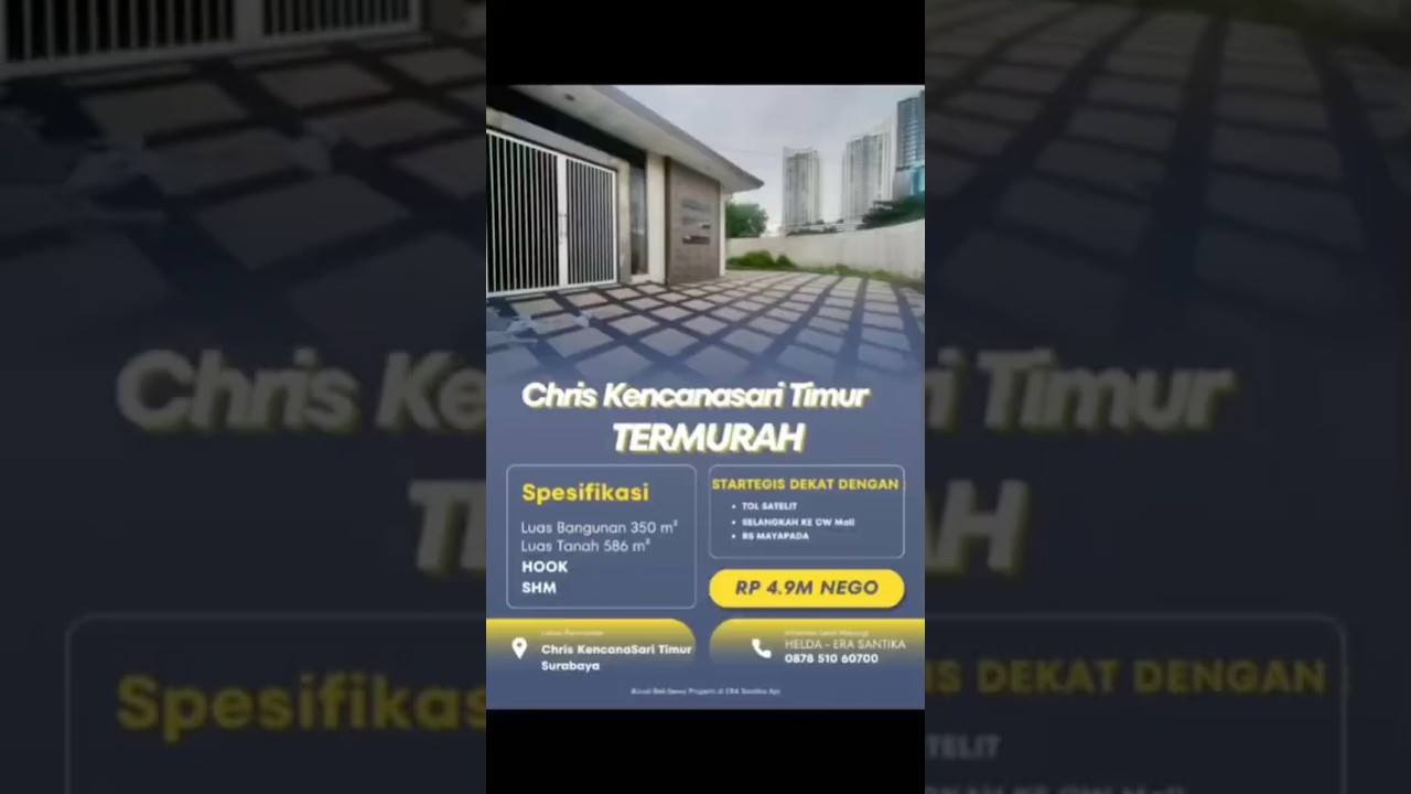 Termurah Kris Kencana 586 M2 Rumah Pusat Kota Surabaya, Granit Tile, Lantai Naik +/~ 80 Cm. Atap Galvalum * Hitung Tanah, 487 M2, SHM. Pojok, Car Port 12 Mobil, Selangkah ke Cw Mall. Rumah SHM