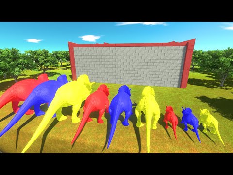 Different Size Red,Blue,Yellow Triceratops Clash Block Race Animal Revolt Battle Simulator